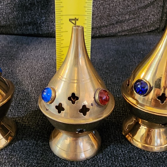 Set Of 3 Brass Incense Burner/ Tea Candle Holder‎ India 4" - Picture 10 of 14